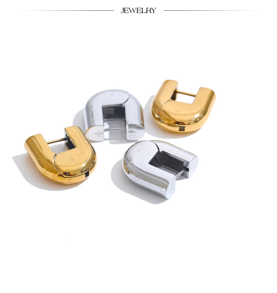Yhpup 316L Stainless Steel Glossy Metal U-Shape Hollow Hoop Earrings 18K PVD Plated Texture Attractive Jewelry Waterproof