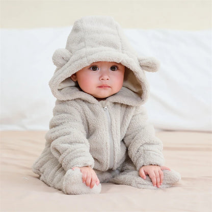 Newborn Baby Flannel Rompers Soft Warm Autumn Winter Bodysuit for Boys & Girls Cartoon Print Jumpsuit 0-19M Newborn Baby Clothes