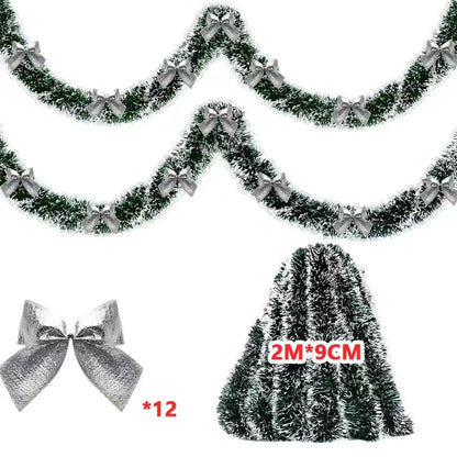 10M Christmas Tinsel Ribbons with Bow Green Cane Ribbon Garland Xmas Tree Hanging Pendent DIY Wreath Ornaments Party Home Decor