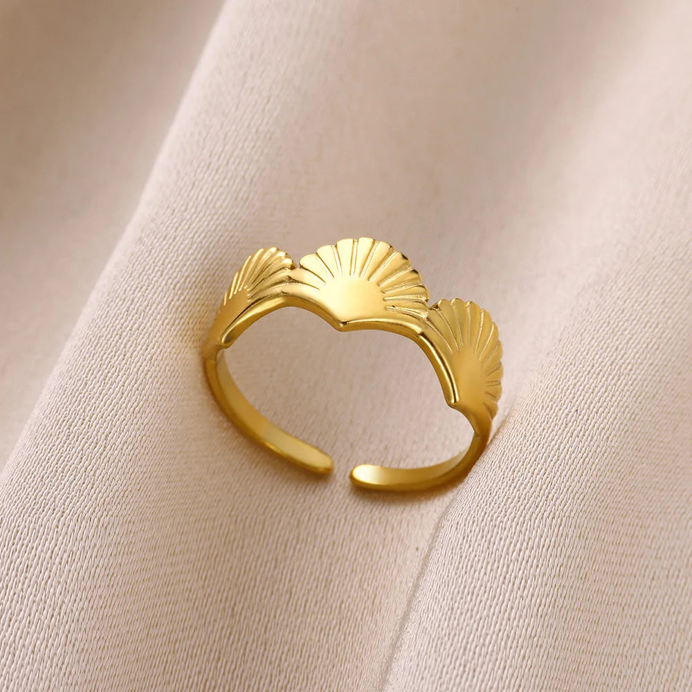 Stainless Steel Flower Open Rings For Women Trend Wedding Heart Jewelry Gold Color Geometric Hollow Ring Daily Accessories Gift