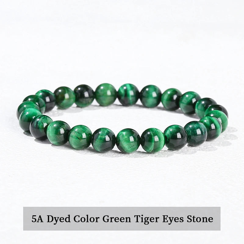 JD Natural Stone Beads Bracelet Amethyst Tiger Eye Crystal Quartz Agate Gem Beads Bangles Women Men Reiki Healling Jewelry Gift