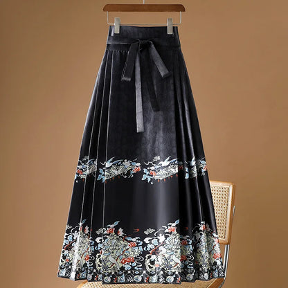 Vintage Maxi Chinese Style Horse Face Skirts for Women Saia One-piece Long Hanfu Pleated Skirt Woman Clothing Faldas Harajuku