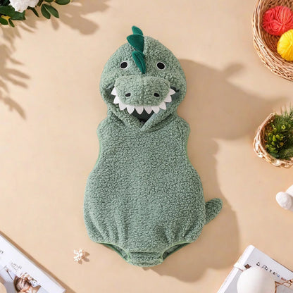 Halloween Newborn Baby Dinosaur Plush Overall Costume Sleeveless Cartoon Dinosaur Hooded Romper Party Funny Clothes Cosplay