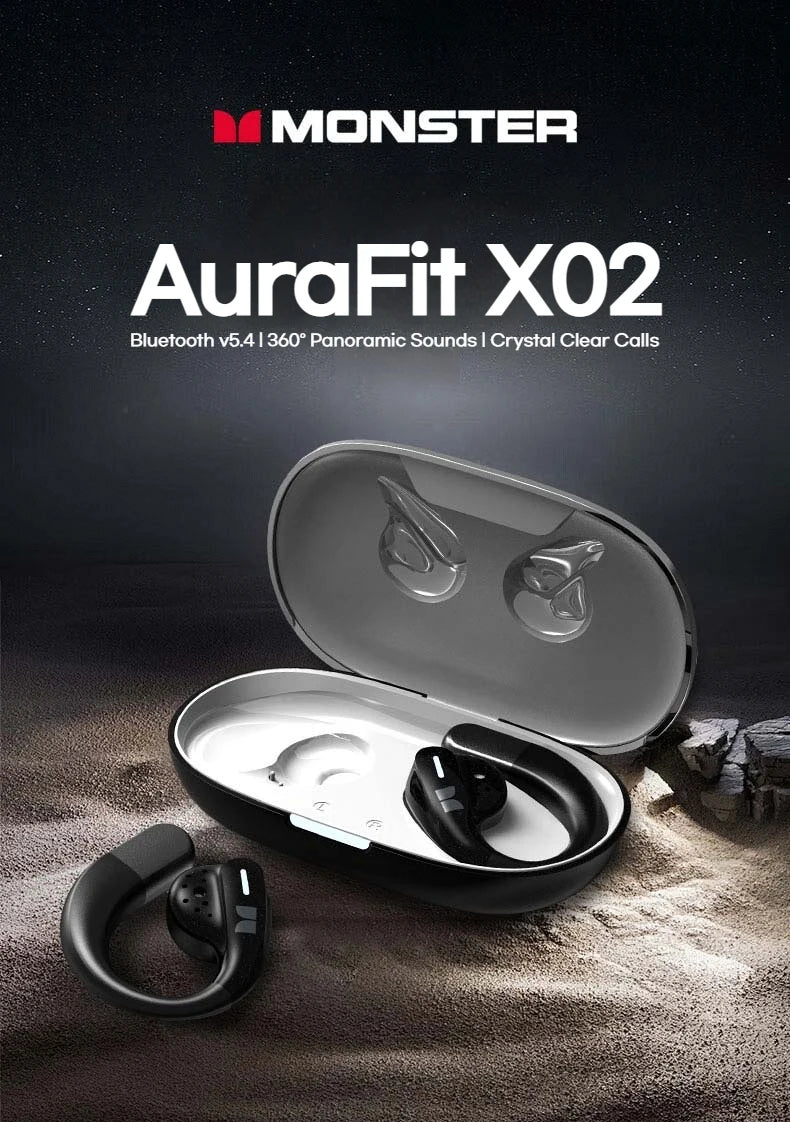 Monster Touch Pro100 OWS Ear Hook Headphones Smart Touch Screen Bluetooth 5.4 Earbuds Open Ear Wireless Earphone Support TF Card