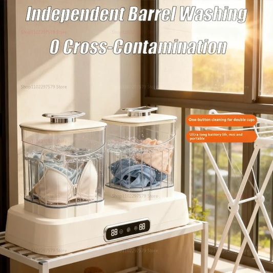 Portable Double-Cup Sock Washing Machine Small Underwear Washing Machine For Home Dormitories Compact No Installation Required