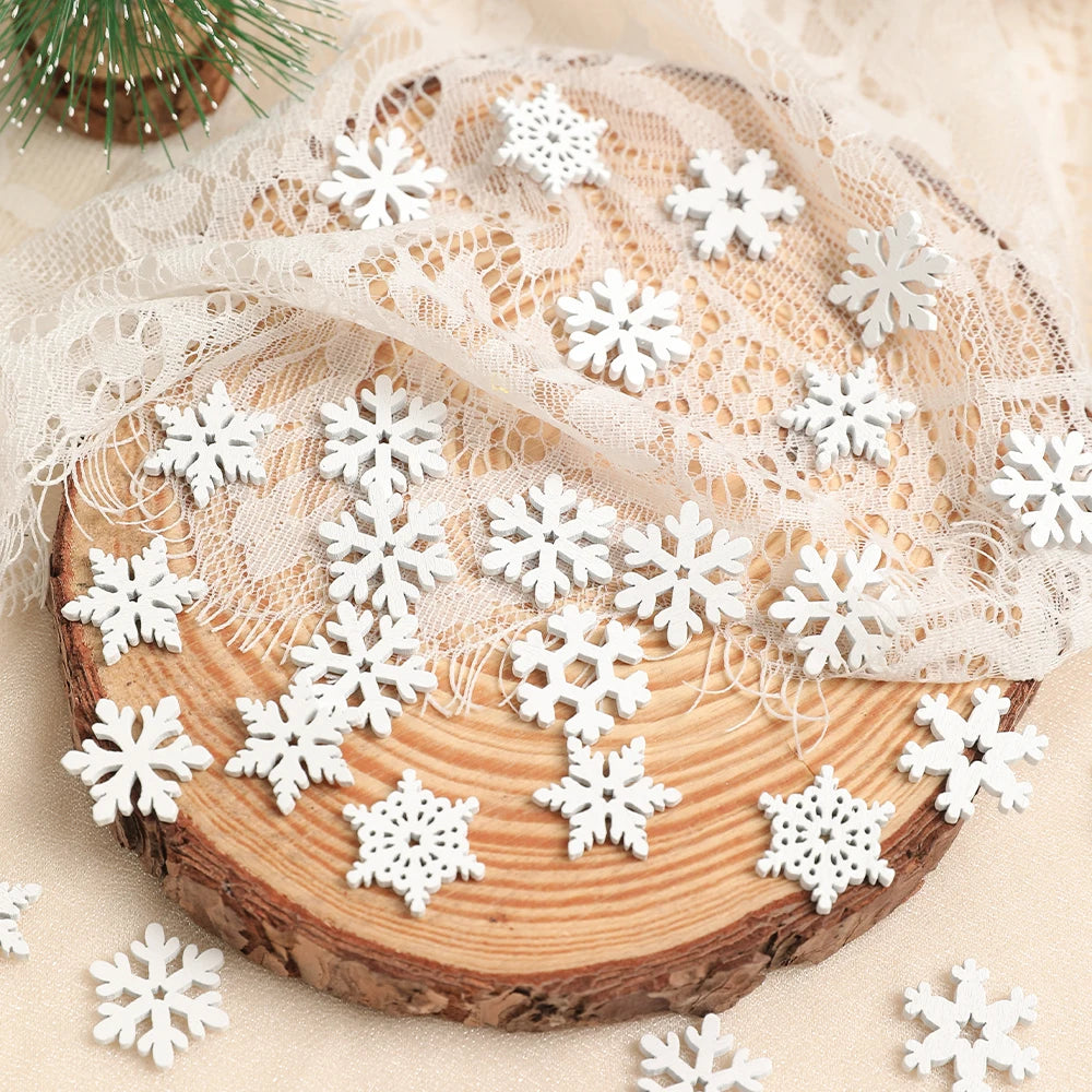 50/100PCS Wooden Snowflakes For Christmas, DIY Ornaments, Home Room Decor, Perfect For Craft Projects And Tree Decoration