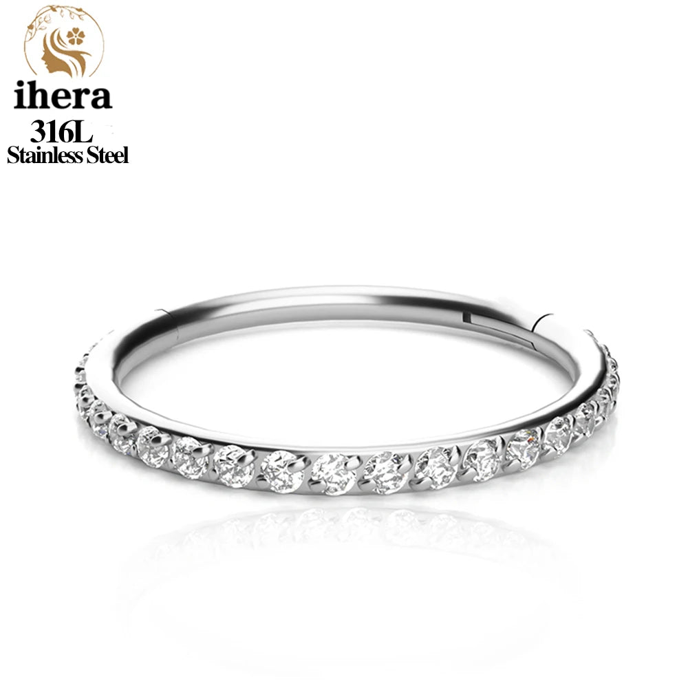 1/10/50PCS Stainless Steel Zircon Hinged Segment Nose Septum Clicker Ring Round Earrings Hoops Ear Tragus Helix Piercing Jewelry