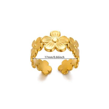 Stainless Steel Flower Open Rings For Women Trend Wedding Heart Jewelry Gold Color Geometric Hollow Ring Daily Accessories Gift