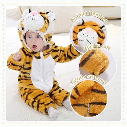 MICHLEY Carniva Baby Rompers Winter Clothes Flannel Hooded Bodysuits Pajamas Animals Overall Jumpsuit For Girls Boys Kids