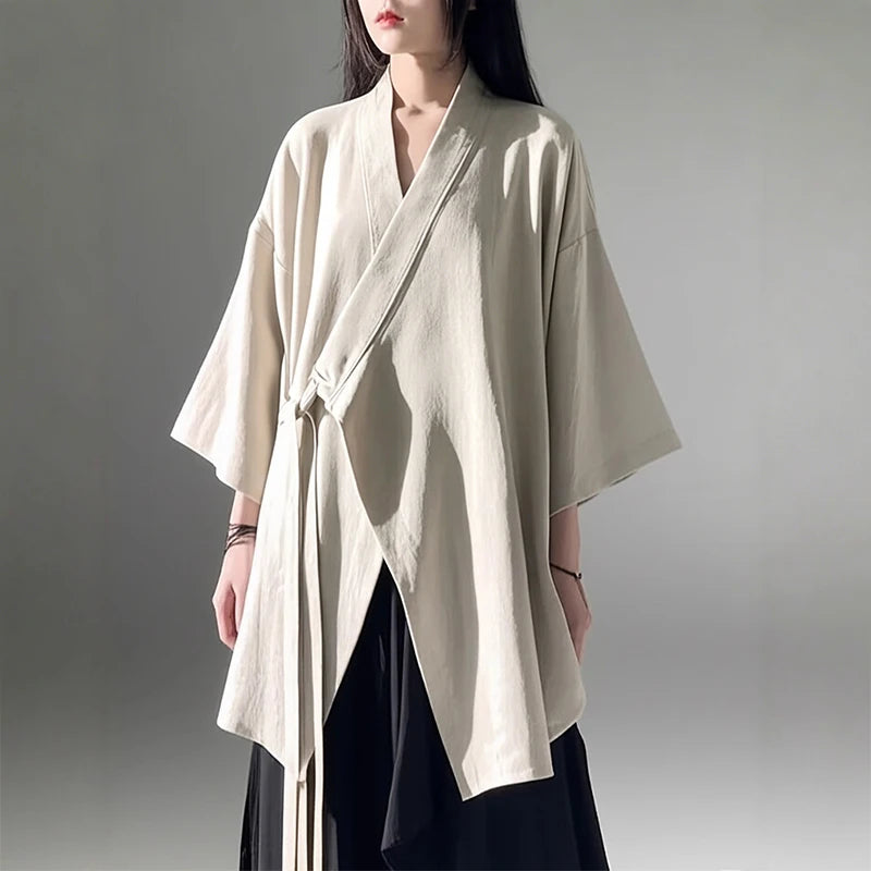 New Chinese-style Women Shirts Fashion Casual Streetwear Taoist Robe Ancient Coat Asymmetric Tops Zen Style Blouses