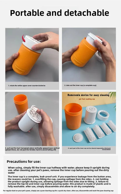 Pet Foot Washing Cup for Cat Dog Clean Grooming Artifact with Soft Silicone Brush Portable Semi Automatic Dogs Cleaning Supplies