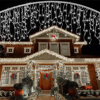 Solar Christmas Eaves Lights String Outdoor Waterproof Icicle Lights 8 Modes for Eaves Yard Party Indoor Holiday Decoration