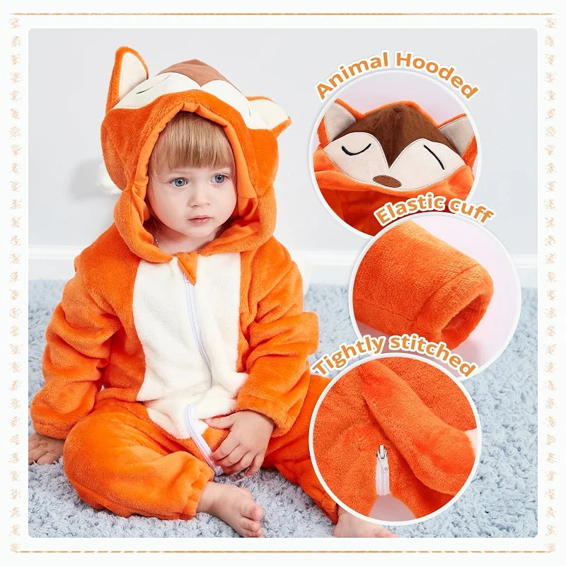 MICHLEY Carniva Baby Rompers Winter Clothes Flannel Hooded Bodysuits Pajamas Animals Overall Jumpsuit For Girls Boys Kids
