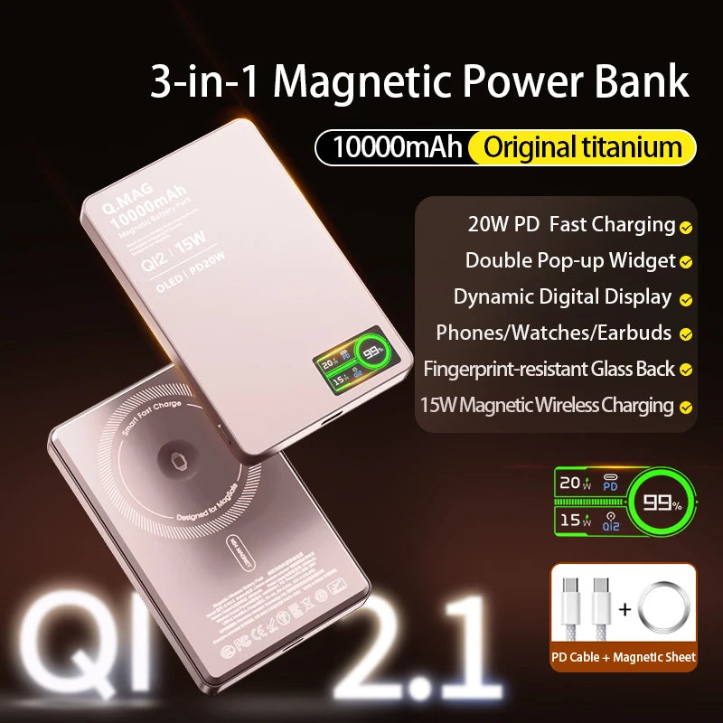 10000mAh Magnetic 3 in 1 Wireless Power Bank 20W USB C Fast Charging External Battery for iPhone 17 16 15 14 Airpods Apple Watch