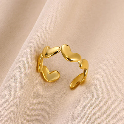 Stainless Steel Flower Open Rings For Women Trend Wedding Heart Jewelry Gold Color Geometric Hollow Ring Daily Accessories Gift