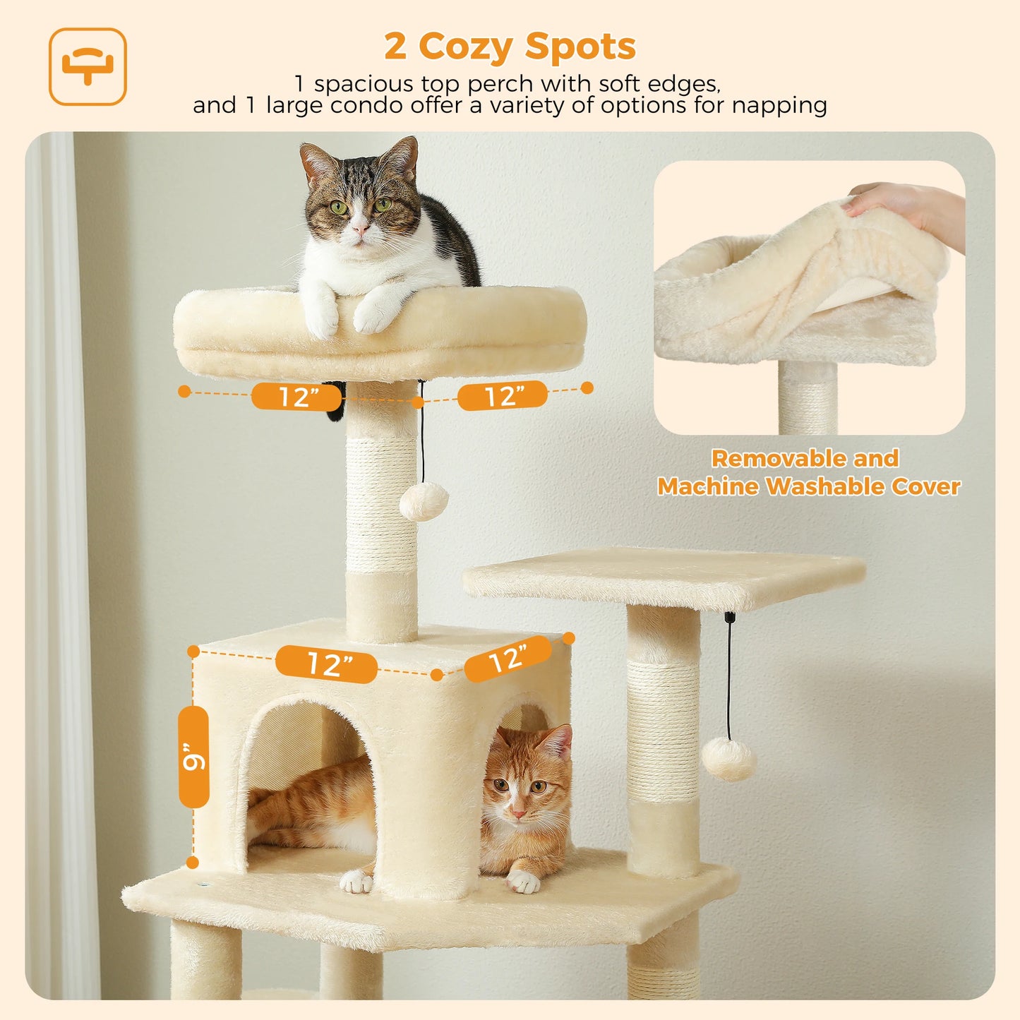 Large Cat Tree and Tower for Indoor Cats With Sisal-Covered Scratching Posts Spacious Hammock Padded Perches and Condos Cat Toys