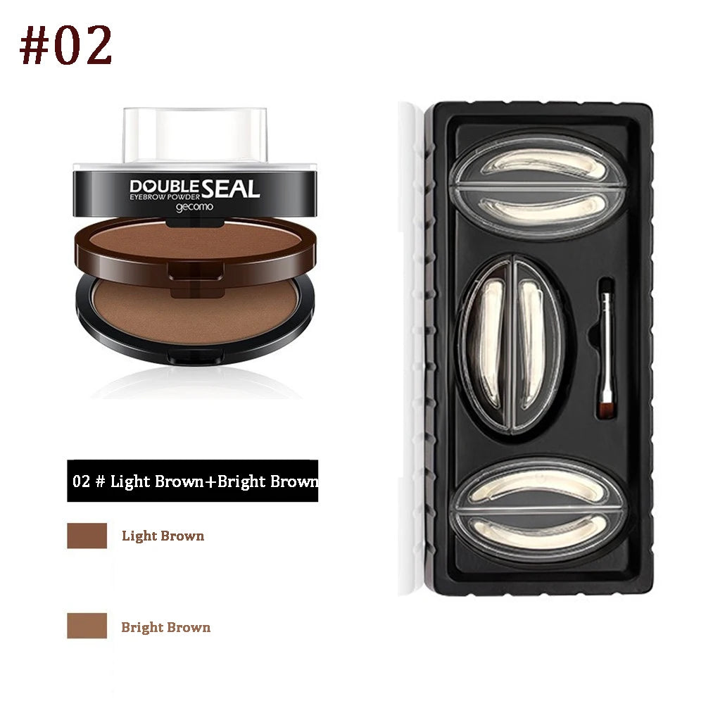 2 Color Eyebrow Powder Stamp Kit Quick Make Up Perfect Brow Shape Reusable Eyebrow Seal Stamp Brow Stencil Powder Palette