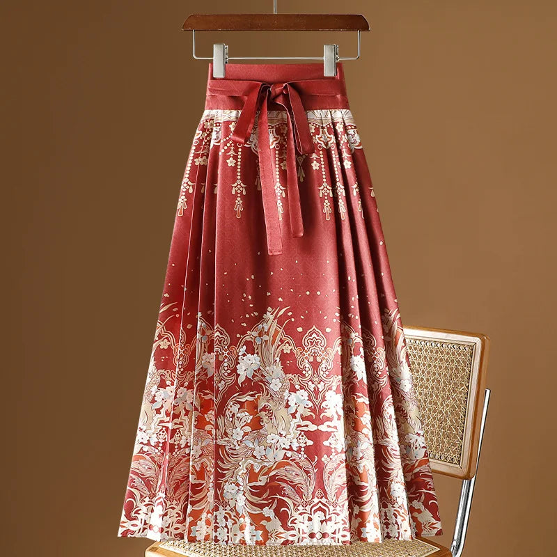 Vintage Maxi Chinese Style Horse Face Skirts for Women Saia One-piece Long Hanfu Pleated Skirt Woman Clothing Faldas Harajuku