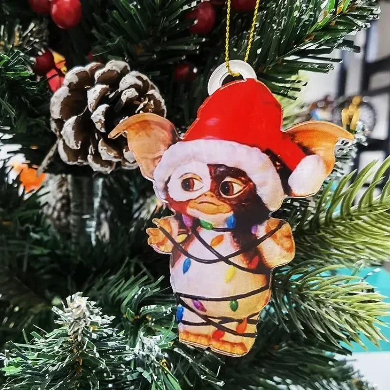 New 2D Christmas Gremlins Ornament Fairy Light Santa Hat Gizmo Figurine Hanging Pendant Decor Christmas Tree Party Acesssories