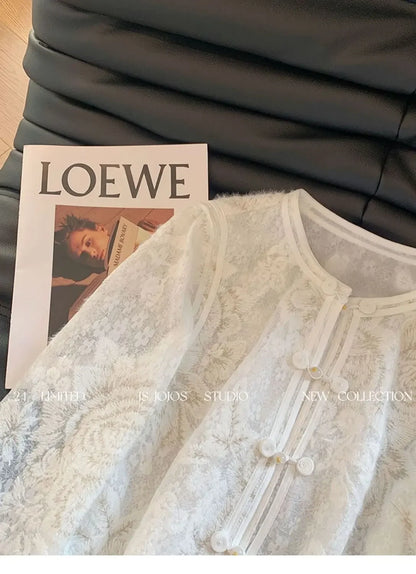 Heavy Industry Lace Hollow Shirt Underwear for Women's Spring New Style Retro Button New Chinese Style Top