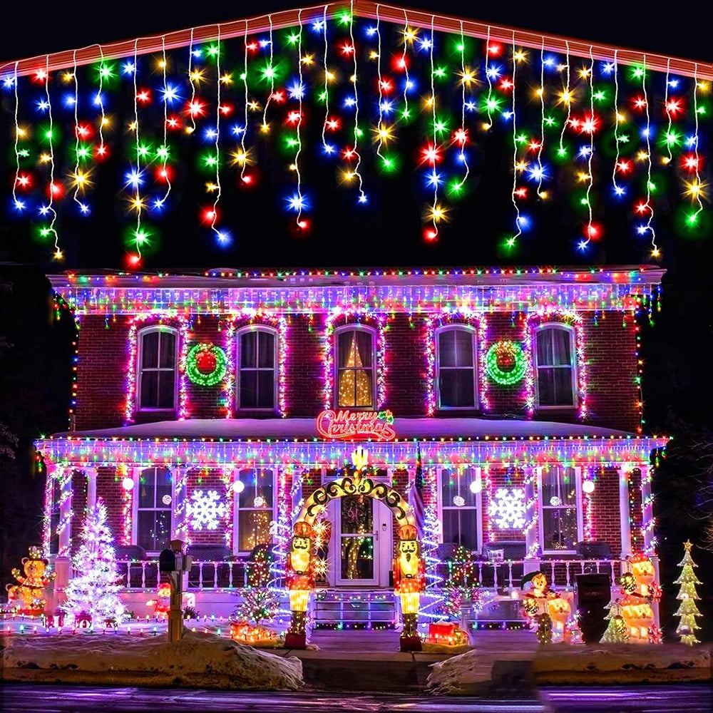 Solar Christmas Eaves Lights String Outdoor Waterproof Icicle Lights 8 Modes for Eaves Yard Party Indoor Holiday Decoration