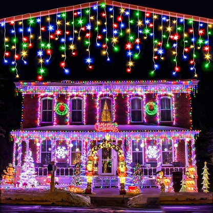 Solar Christmas Eaves Lights String Outdoor Waterproof Icicle Lights 8 Modes for Eaves Yard Party Indoor Holiday Decoration