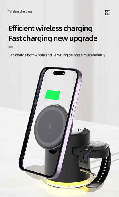 4 in 1 QI2 Wireless Charger Fast Charging Dock Stand Night Light For Magsafe iPhone 16 15 14 Pro Max Airpods Pro 2-8 Apple Watch