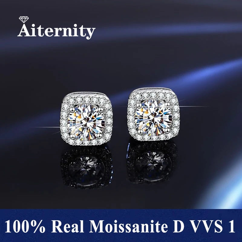 Moissanite Earrings for Women Pass Diamond Test Pen 100%  With Certificate Ear Studs 925 Sterling Silver Fine Jewelry
