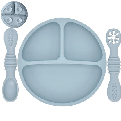 Silicone Baby Sucker Silicone Dining Plate Rice Spoon Set Cute Cartoon Children Dishes Smile Face Baby Tableware Retro Kid Bowl