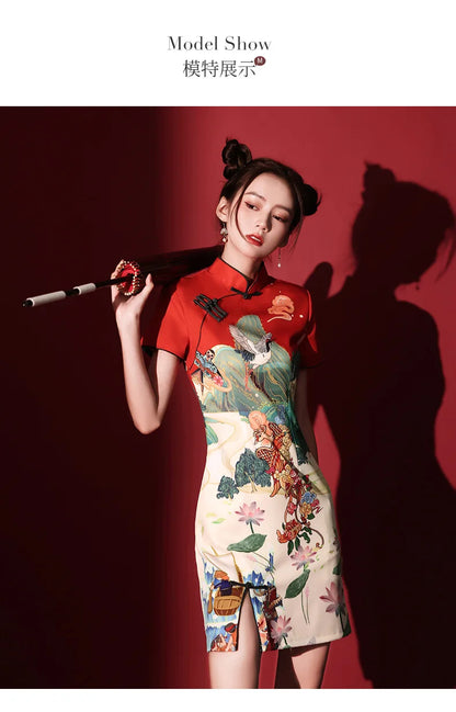 Y2K New Fashion Vintage Cheongsams Chinese Traditional Dress Personality Printed Improved Qipao ципао 치파오 Robe Soirée