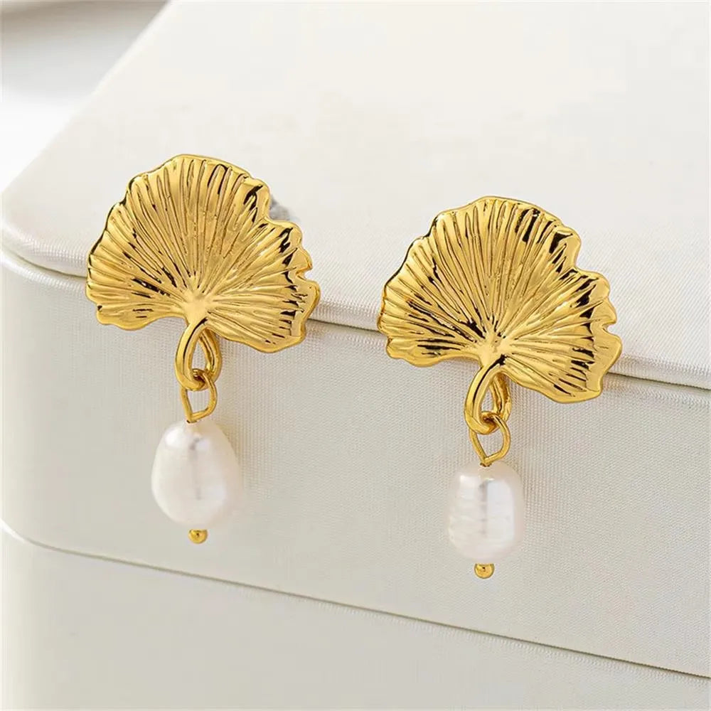 Vintage Stainless Steel Gold Plated Texture Snail Conch Shell Earrings for Women CZ Zircon Starfish Earring Beach Jewelry Gifts