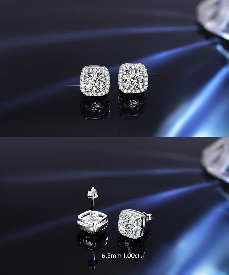 Moissanite Earrings for Women Pass Diamond Test Pen 100%  With Certificate Ear Studs 925 Sterling Silver Fine Jewelry