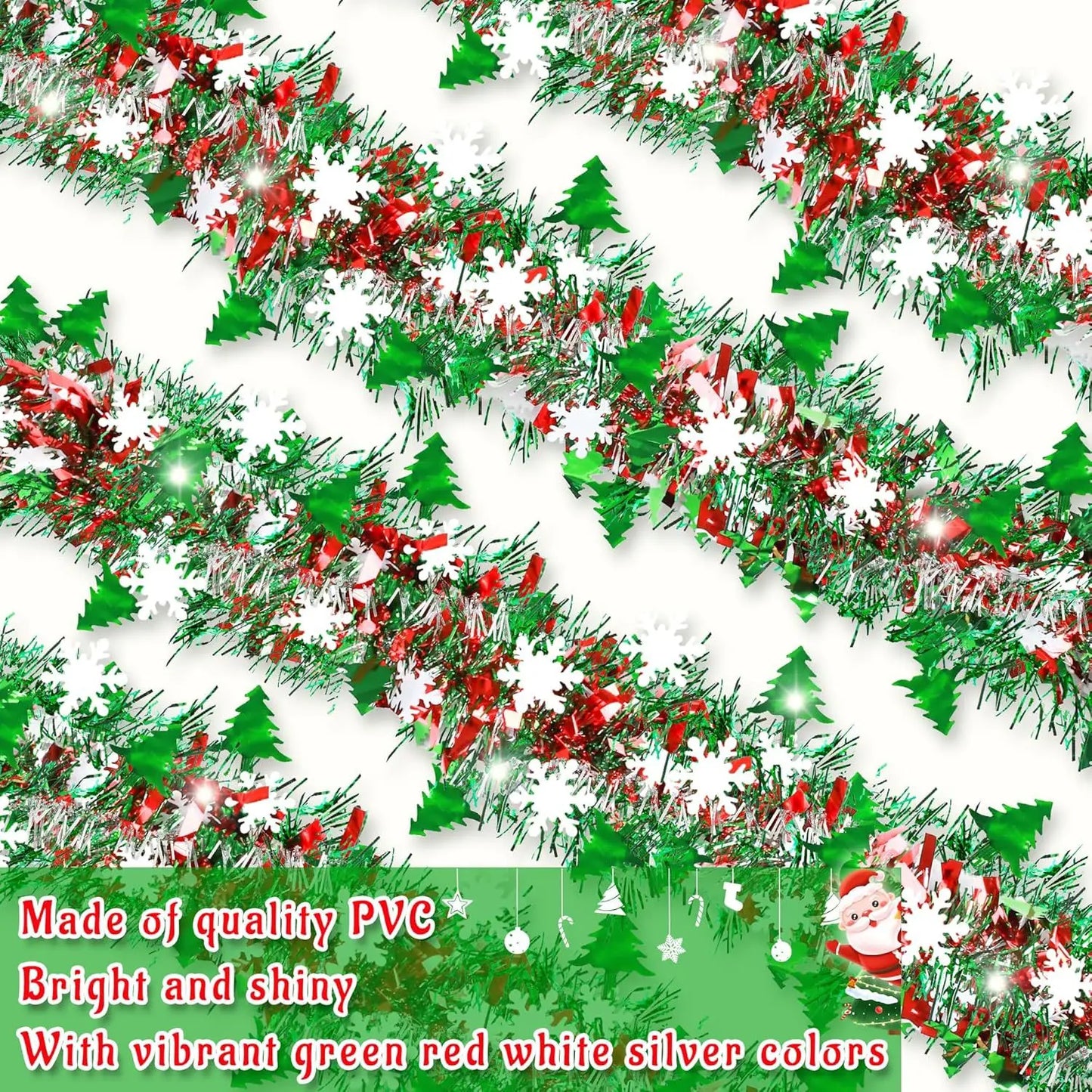 2M Christmas Snowflake Tinsel Garland Xmas Tree Decoration Christmas Metallic Twist Garland Ceiling Hanging New Year Party Decor