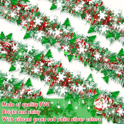 2M Christmas Snowflake Tinsel Garland Xmas Tree Decoration Christmas Metallic Twist Garland Ceiling Hanging New Year Party Decor