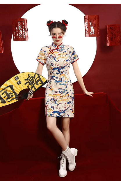 Chinese Dragon Pattern Vintage Improved Qipao Chinese Traditional Dress Niche Design Chinese Dress ципао Vestidos Para Mujer
