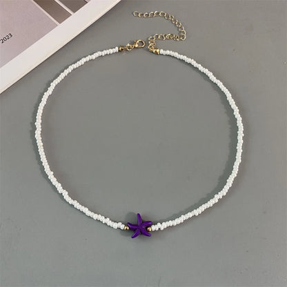 Shell Starfish Woman Short Necklace Summer Holiday Gift Handmade Choker  Seed Beads Neck Jewelry White