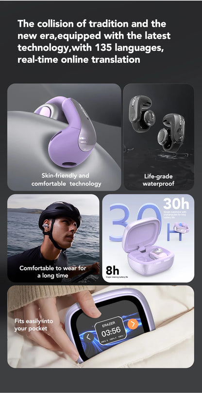 Translator ERAZER XF28 Bluetooth V6.0 Open-ear True Wireless EarbudsTranslation Earphones Office Travel,ASMR Headset APP