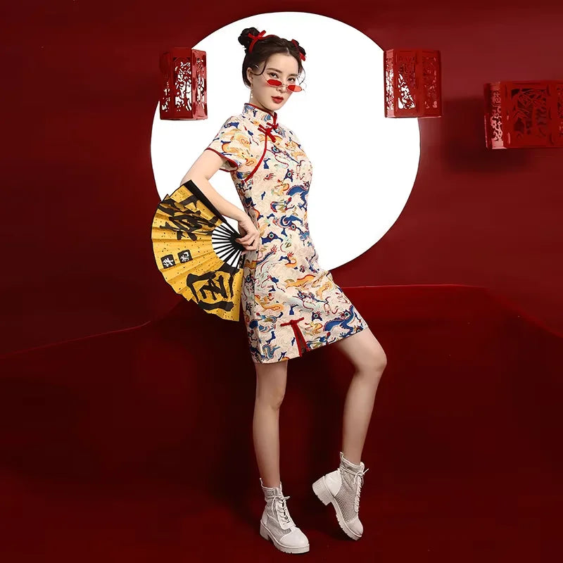 Chinese Dragon Pattern Vintage Improved Qipao Chinese Traditional Dress Niche Design Chinese Dress ципао Vestidos Para Mujer