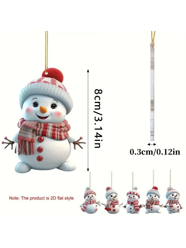 5pcs, Acrylic Snowman Ornaments, 2D Christmas Tree Hanging Decorations, Seasonal Decor for Christmas, Halloween, Thanksgiving