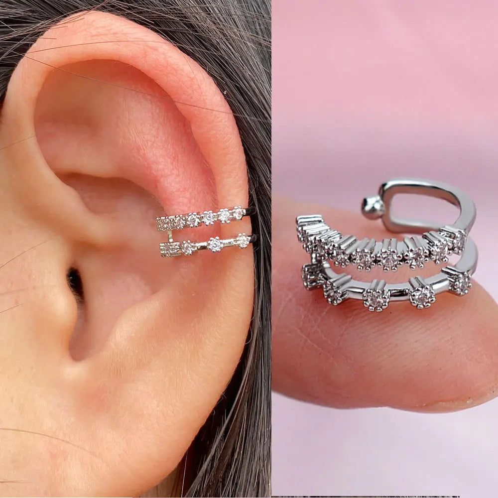 1Pc Fashion Geometry Crystal CZ  Leaf Clip Earring For Women Without Piercing Punk Vintage Star Ear Cuff Wrap Adjustable Jewelry