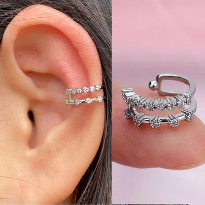 1Pc Fashion Geometry Crystal CZ  Leaf Clip Earring For Women Without Piercing Punk Vintage Star Ear Cuff Wrap Adjustable Jewelry