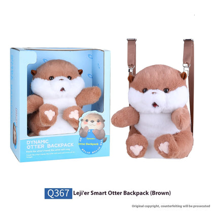 Cute Little Animal Cartoon Backpack Otter Backpack Intelligent Plush Toys Can Sing Stick Out Your Tongue A Birthday Present