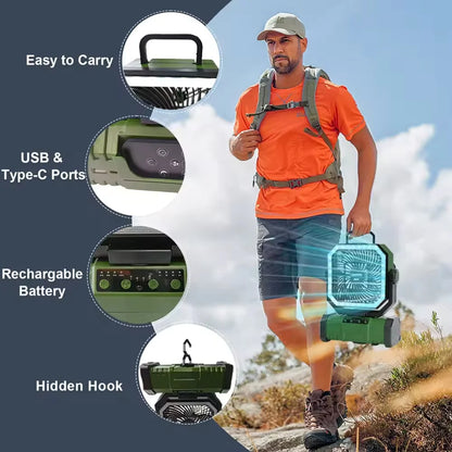 Multifunctional Portable Cooling Fan 20000mAh Waist‑clip Fan,Folding Hand‑held Turbo Fan,270°Rotatable Camping Fan With LED Light Outdoor Rechargeable Mini Air Cooler For Camping Working Travel