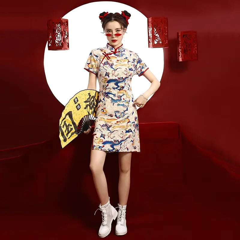 Chinese Dragon Pattern Vintage Improved Qipao Chinese Traditional Dress Niche Design Chinese Dress ципао Vestidos Para Mujer