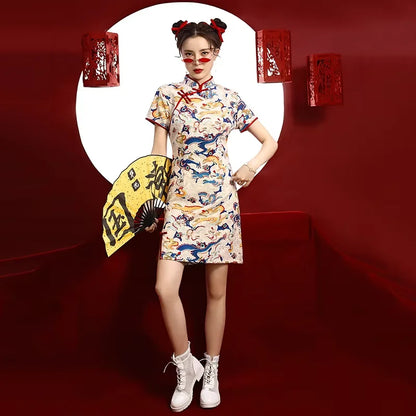 Chinese Dragon Pattern Vintage Improved Qipao Chinese Traditional Dress Niche Design Chinese Dress ципао Vestidos Para Mujer