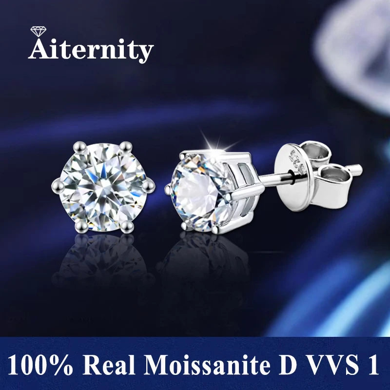 Moissanite Earrings for Women Pass Diamond Test Pen 100%  With Certificate Ear Studs 925 Sterling Silver Fine Jewelry