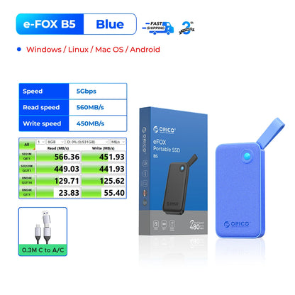 ORICO 2TB Portable SSD, Up to 2000MB/s, USB 3.2 Gen 2x2, Ultra-Mini, Compact with 2 in 1 USB C Cable, External Solid State Drive