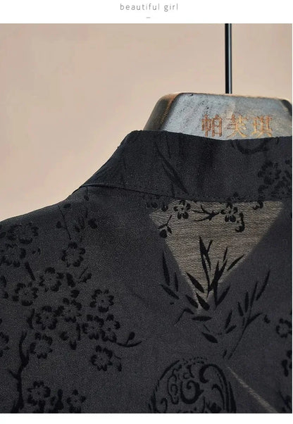 French new Chinese style cheongsam top satin jacquard shoulder short-sleeved T-shirt women new summer retro