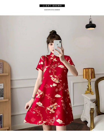 Chinese Traditional Dress Qipao for Women Fashion Vintage Lace Cheongsam Vestidos Autumn Sexy Elegant Party Wedding Clothing