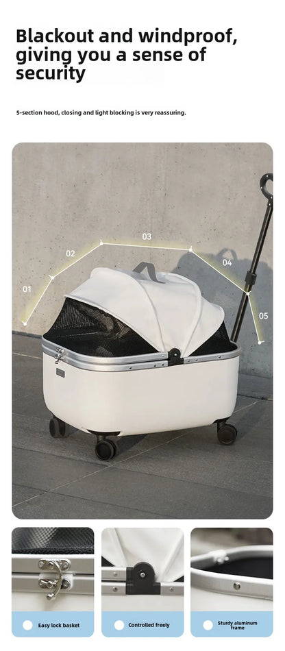 Lightweight Pet Travel Carrier Large Capacity Cat Backpack Shock-Absorbent Rolling Dog Trolley Adjustable Handle Pet Stroller